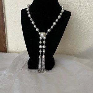 Paparazzi Long Faux Pearls Tassel Necklace and Pearl Earrings